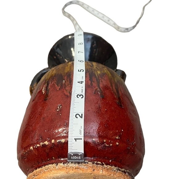 German Fat Lava Style Ceramic Vase with Handle & Brown-Red Gradient Glaze 9" - Picture 6 of 10